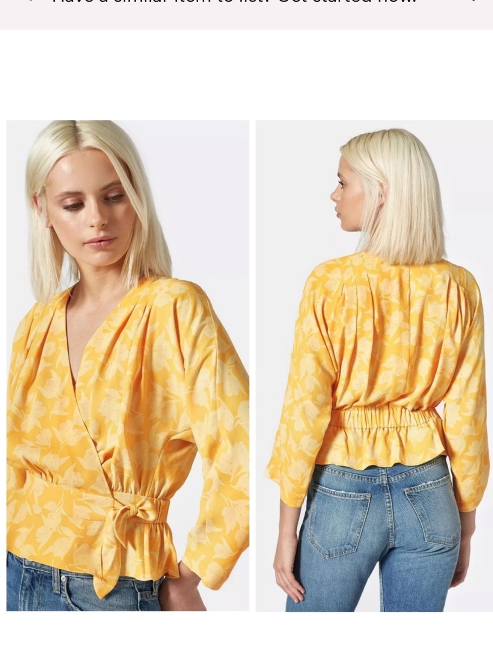 Joie Ainslee Cross-Over Wrap Floral Citrus Top Blouse Tie Accent Women’s Size XS